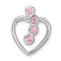 Sterling Silver Polished Pink CZ Heart Chain Slide Pendant view 1