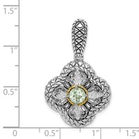 Sterling Silver Rhod. Pendant with 14K Gold Accent Qrtz & CZ Filigree Clover view 4