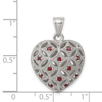 Sterling Silver Rhodium-plated W Garnet Heart Pendant view 3