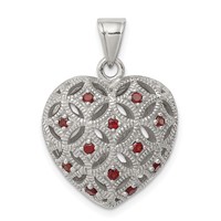 Sterling Silver Rhodium-plated W Garnet Heart Pendant view 1