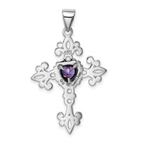 Sterling Silver Rhodium-plated Amethyst Cross Pendant view 4
