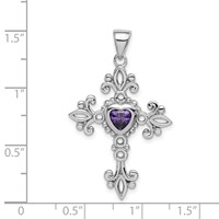 Sterling Silver Rhodium-plated Amethyst Cross Pendant view 3