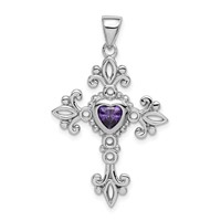 Sterling Silver Rhodium-plated Amethyst Cross Pendant view 1