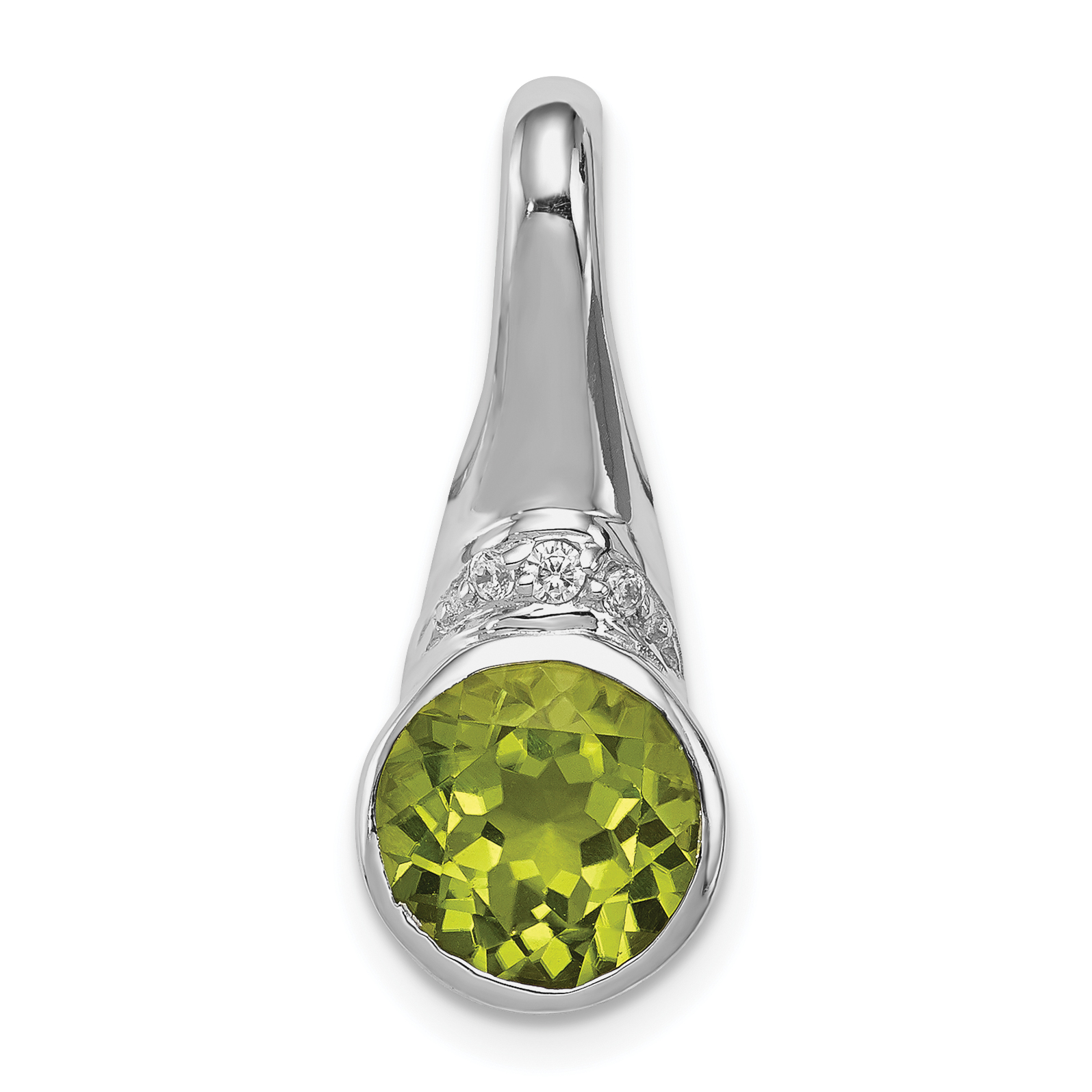 Sterling Silver Rhodium-plated CZ and Peridot Pendant (QP4545PE)