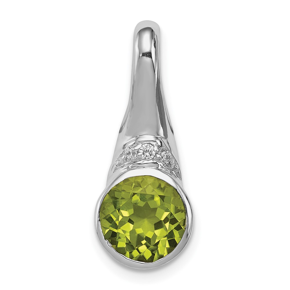 Sterling Silver Rhodium-plated CZ and Peridot Pendant (QP4545PE)