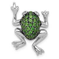 Sterling Silver Rhodium White Topaz & Chrome Diopside Frog Pendant view 1