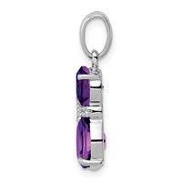 Sterling Silver Rhodium-plated Amethyst and Diamond Cat Pendant view 2