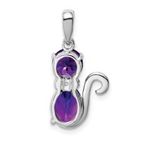 Sterling Silver Rhodium-plated Amethyst and Diamond Cat Pendant view 4