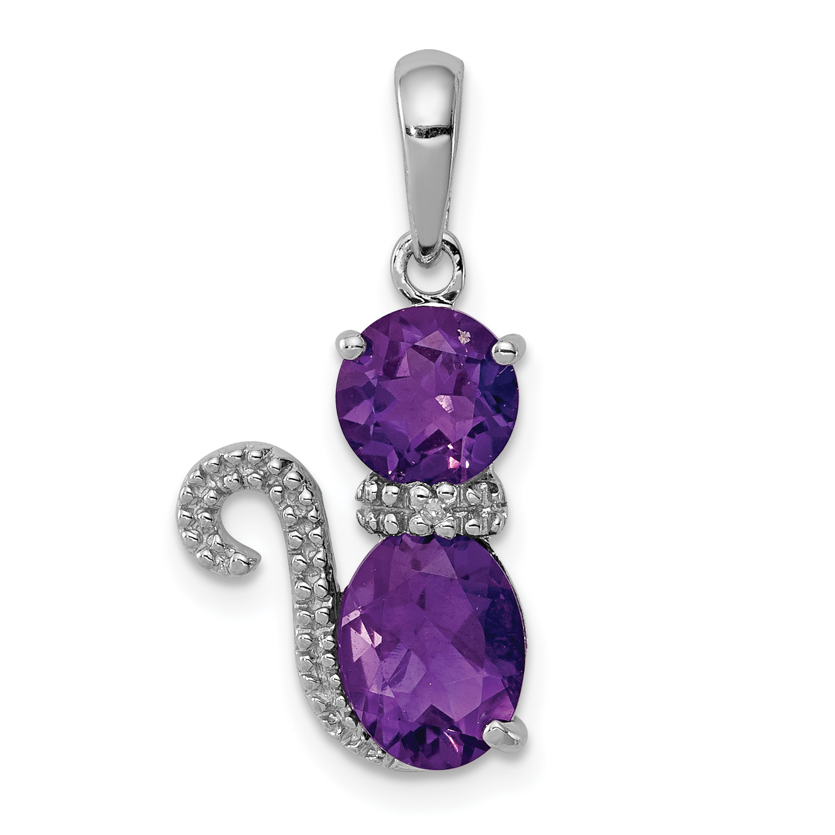 Sterling Silver Rhodium-plated Amethyst and Diamond Cat Pendant (QP4551AM)