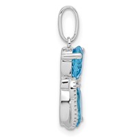Sterling Silver Rhodium-plated Blue Topaz and Diamond Cat Pendant view 2