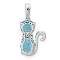 Sterling Silver Rhodium-plated Blue Topaz and Diamond Cat Pendant view 4
