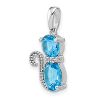 Sterling Silver Rhodium-plated Blue Topaz and Diamond Cat Pendant view 5
