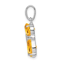 Sterling Silver Rhodium-plated Citrine and Diamond Cat Pendant view 2