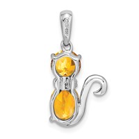 Sterling Silver Rhodium-plated Citrine and Diamond Cat Pendant view 4