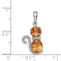 Sterling Silver Rhodium-plated Citrine and Diamond Cat Pendant view 3