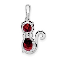 Sterling Silver Rhodium-plated Garnet and Diamond Cat Pendant view 4