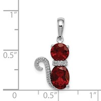 Sterling Silver Rhodium-plated Garnet and Diamond Cat Pendant view 3