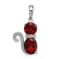 Sterling Silver Rhodium-plated Garnet and Diamond Cat Pendant view 1