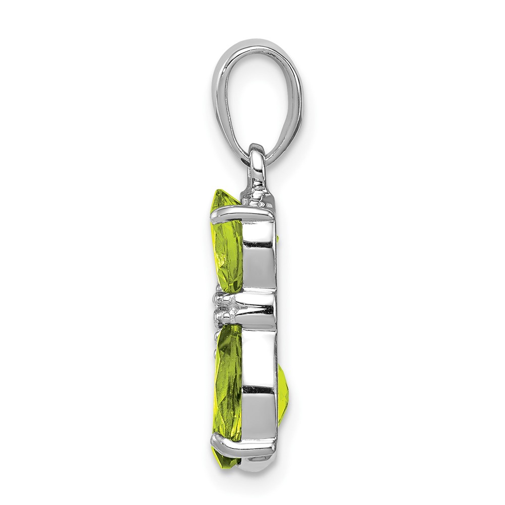 Sterling Silver Rhodium-plated Peridot and Diamond Cat Pendant (QP4551PE)
