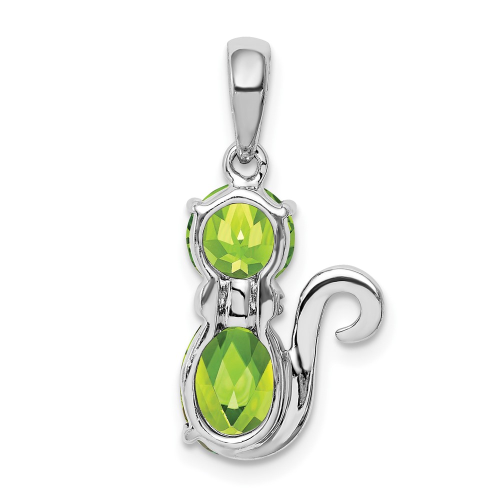 Sterling Silver Rhodium-plated Peridot and Diamond Cat Pendant (QP4551PE)