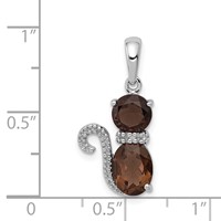 Sterling Silver Rhodium-plated Smoky Quartz and Diamond Pendant view 3
