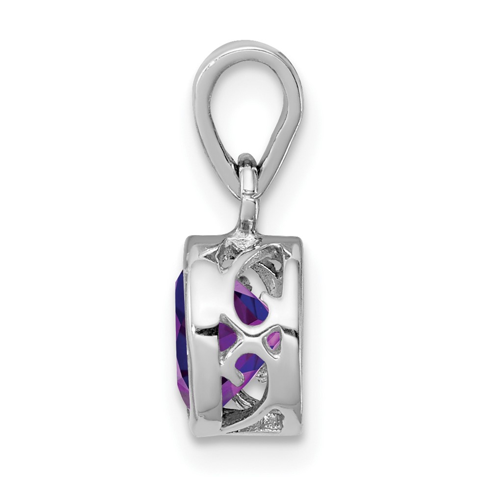 Sterling Silver Rhodium-plated Polished Amethyst Round Pendant (QP4552AM)