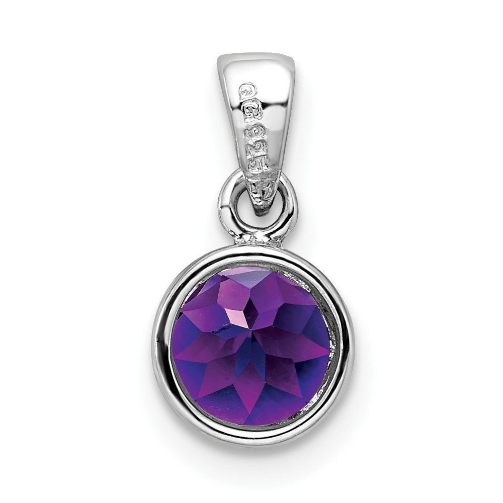 Sterling Silver Rhodium-plated Polished Amethyst Round Pendant (QP4552AM)