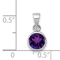Sterling Silver Rhodium-plated Polished Amethyst Round Pendant view 3
