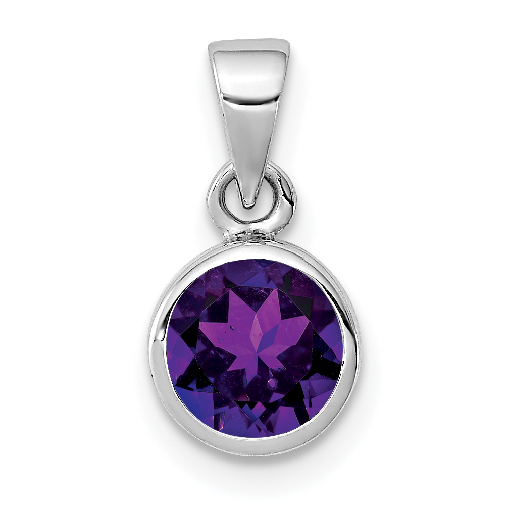 Sterling Silver Rhodium-plated Polished Amethyst Round Pendant (QP4552AM)