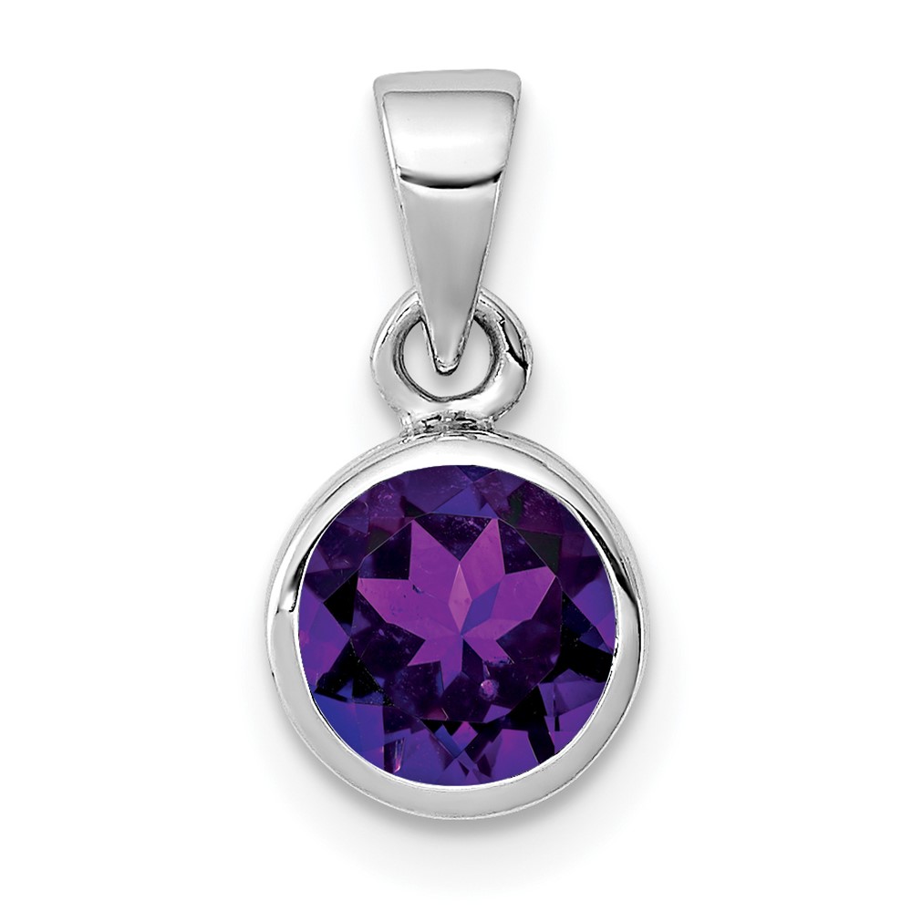 Sterling Silver Rhodium-plated Polished Amethyst Round Pendant (QP4552AM)