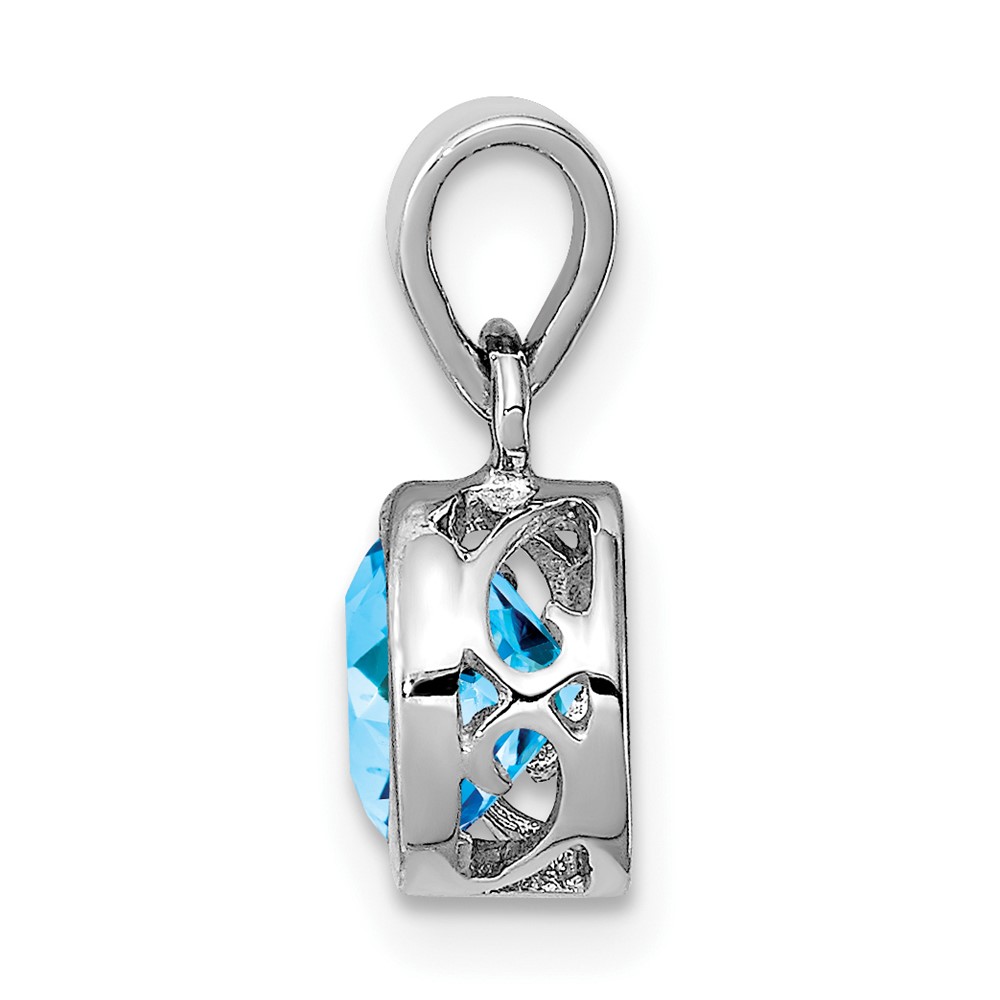 Sterling Silver Rhodium-plated Polished Blue Topaz Round Pendant (QP4552BT)