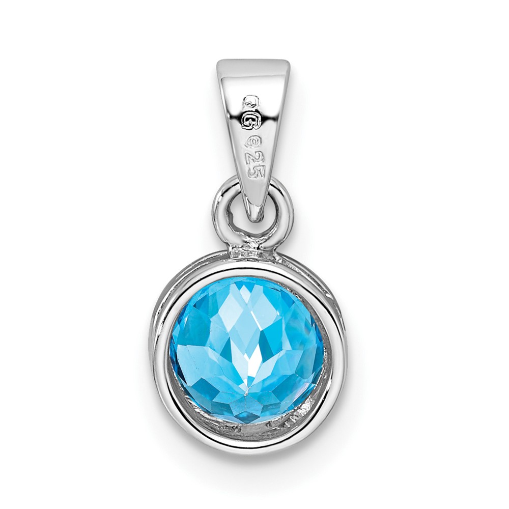 Sterling Silver Rhodium-plated Polished Blue Topaz Round Pendant (QP4552BT)