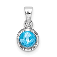 Sterling Silver Rhodium-plated Polished Blue Topaz Round Pendant view 4