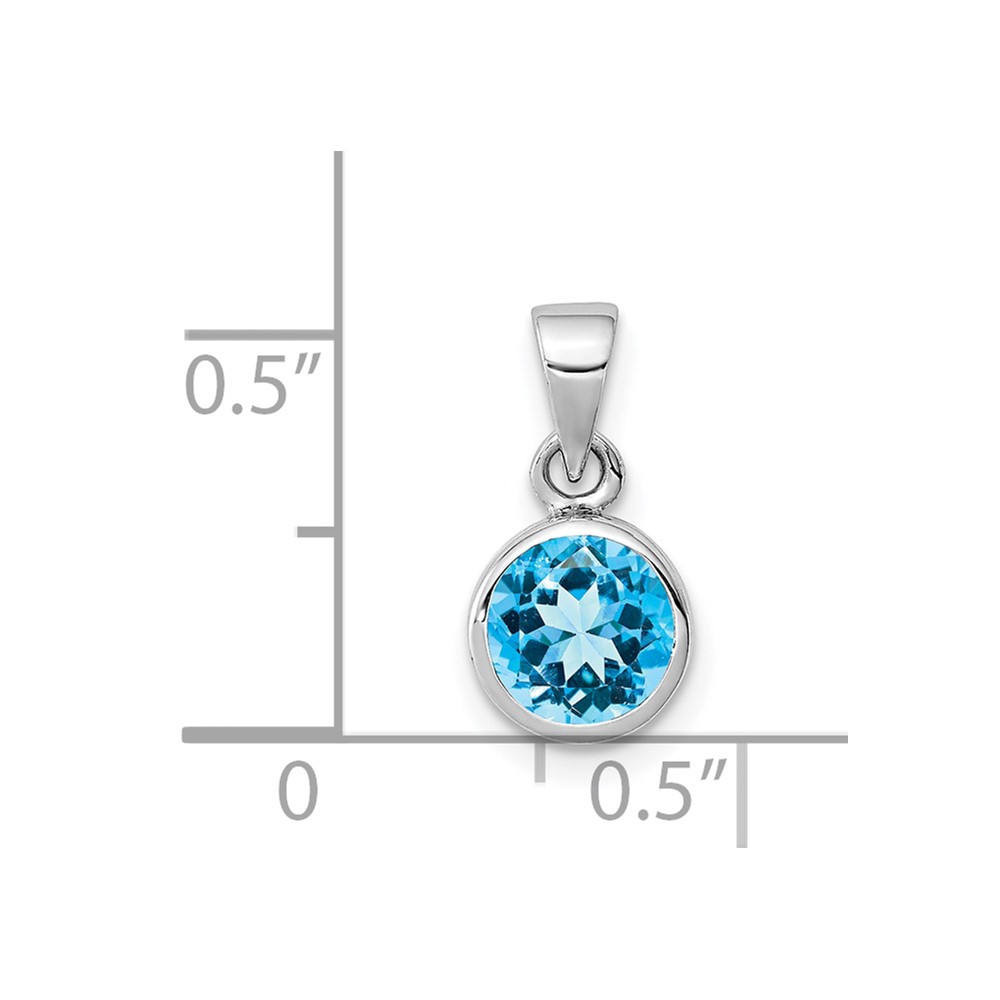 Sterling Silver Rhodium-plated Polished Blue Topaz Round Pendant (QP4552BT)