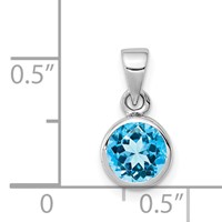 Sterling Silver Rhodium-plated Polished Blue Topaz Round Pendant view 3