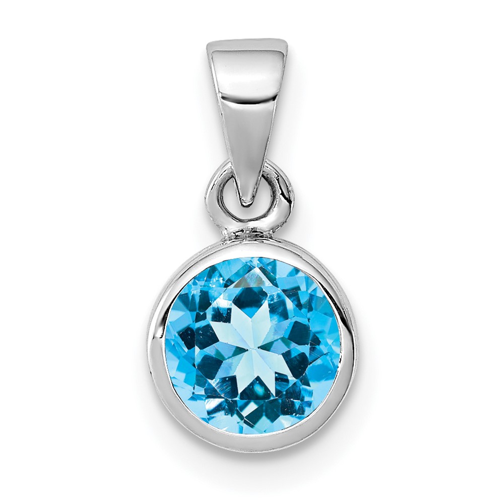 Sterling Silver Rhodium-plated Polished Blue Topaz Round Pendant (QP4552BT)