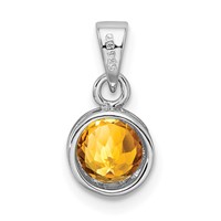 Sterling Silver Rhodium-plated Polished Citrine Round Pendant view 4