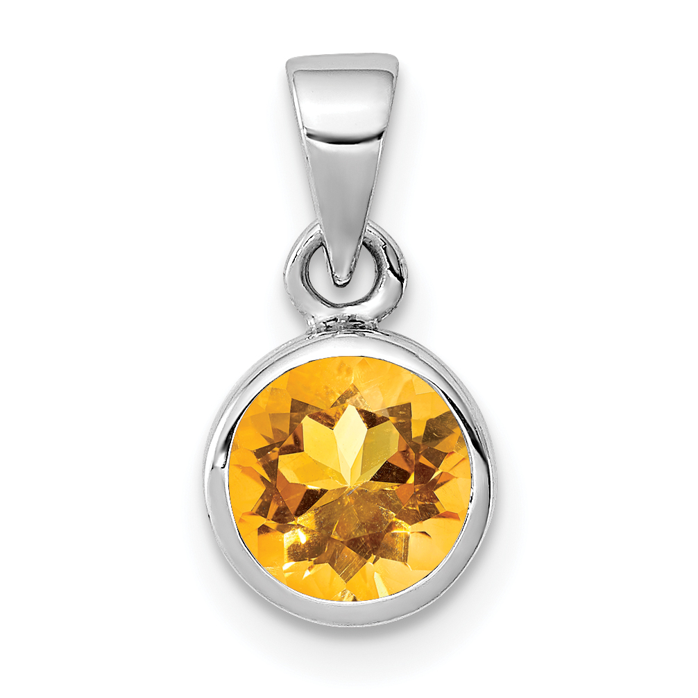 Sterling Silver Rhodium-plated Polished Citrine Round Pendant (QP4552CI)
