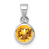 Sterling Silver Rhodium-plated Polished Citrine Round Pendant view 1