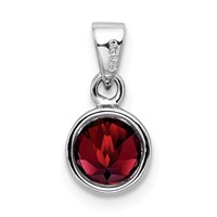 Sterling Silver Rhodium-plated Polished Garnet Round Pendant view 3