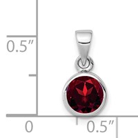 Sterling Silver Rhodium-plated Polished Garnet Round Pendant view 4