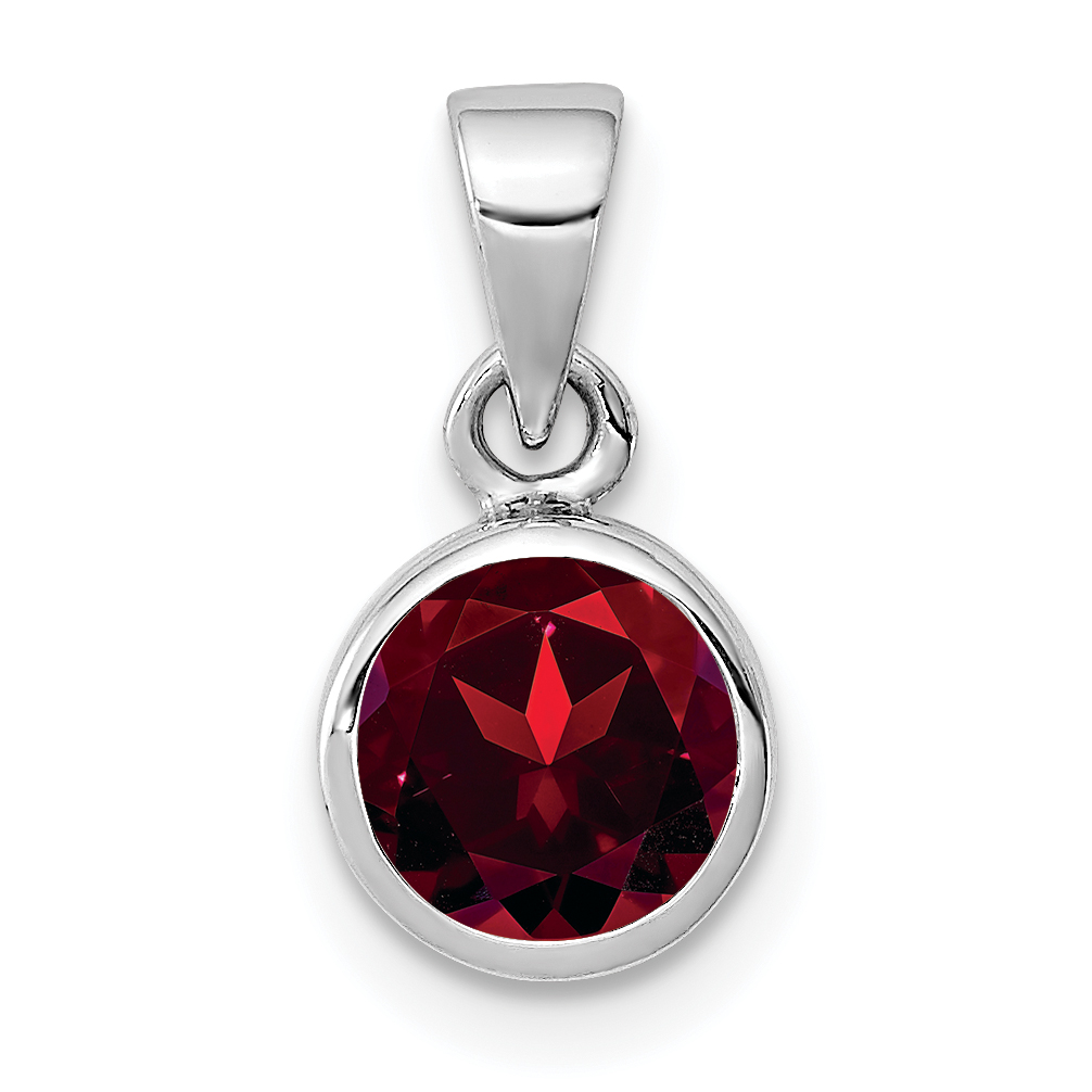 Sterling Silver Rhodium-plated Polished Garnet Round Pendant (QP4552GA)