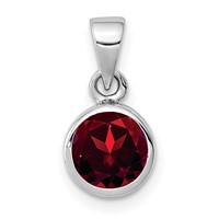 Sterling Silver Rhodium-plated Polished Garnet Round Pendant view 1