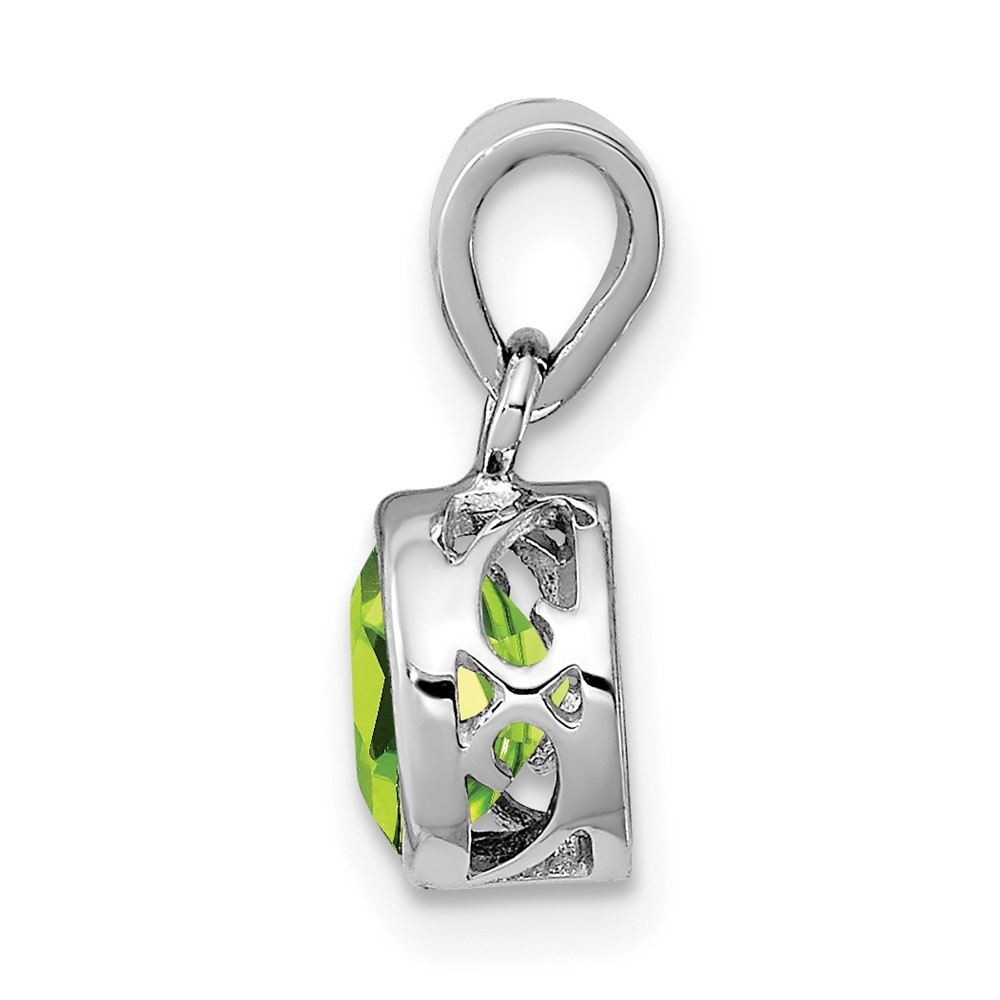 Sterling Silver Rhodium-plated Polished Peridot Round Pendant (QP4552PE)