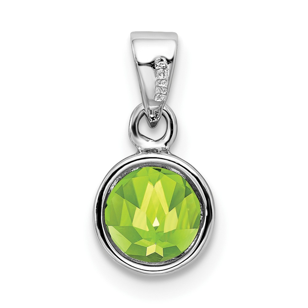Sterling Silver Rhodium-plated Polished Peridot Round Pendant (QP4552PE)