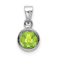 Sterling Silver Rhodium-plated Polished Peridot Round Pendant view 4