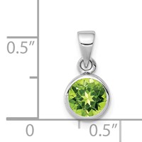 Sterling Silver Rhodium-plated Polished Peridot Round Pendant view 3