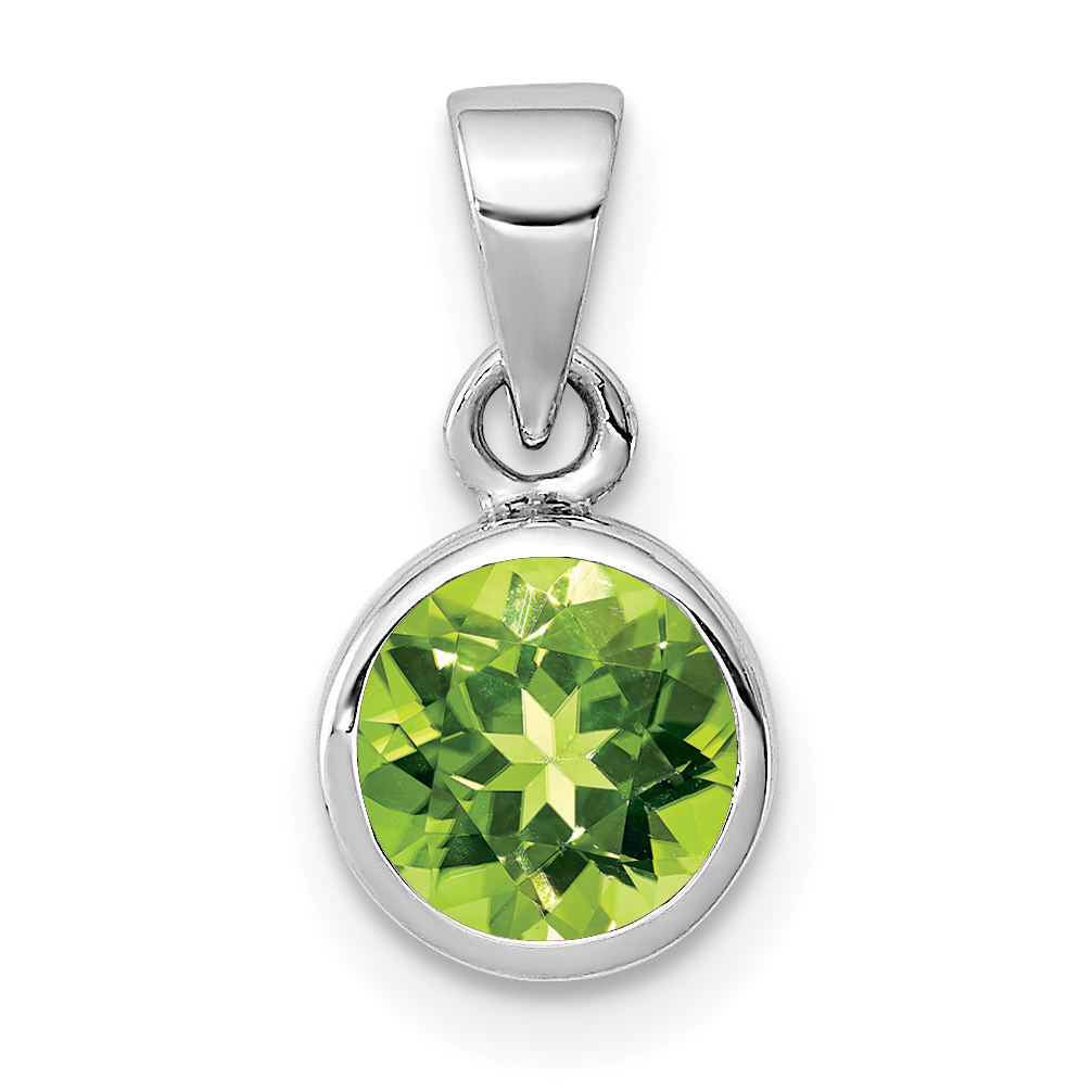 Sterling Silver Rhodium-plated Polished Peridot Round Pendant (QP4552PE)