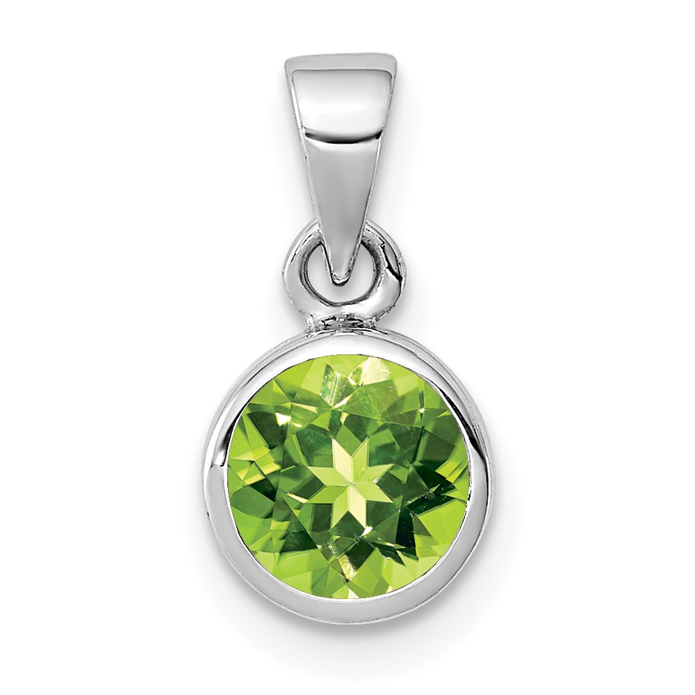 Sterling Silver Rhodium-plated Polished Peridot Round Pendant (QP4552PE)