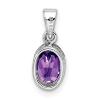 Sterling Silver Rhodium-plated Polished Amethyst Oval Pendant view 4